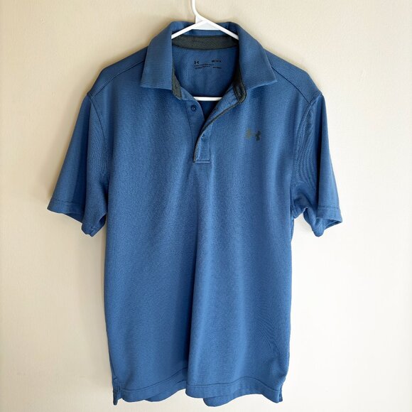 Under Armour HeatGear Men’s Polo Shirt Blue Short Sleeve Size Medium - Picture 4 of 5